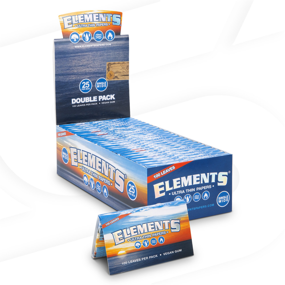 Elements Single Wide Rolling Papers | 100 leaves per pack | Full Box 25 Ct