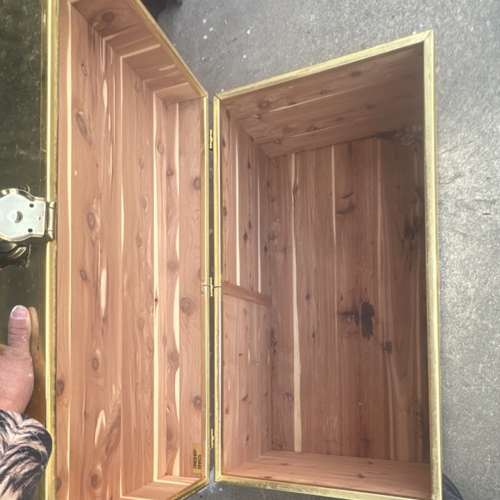 Gold Metal and Wood Rectangular Trunk Chest Storage