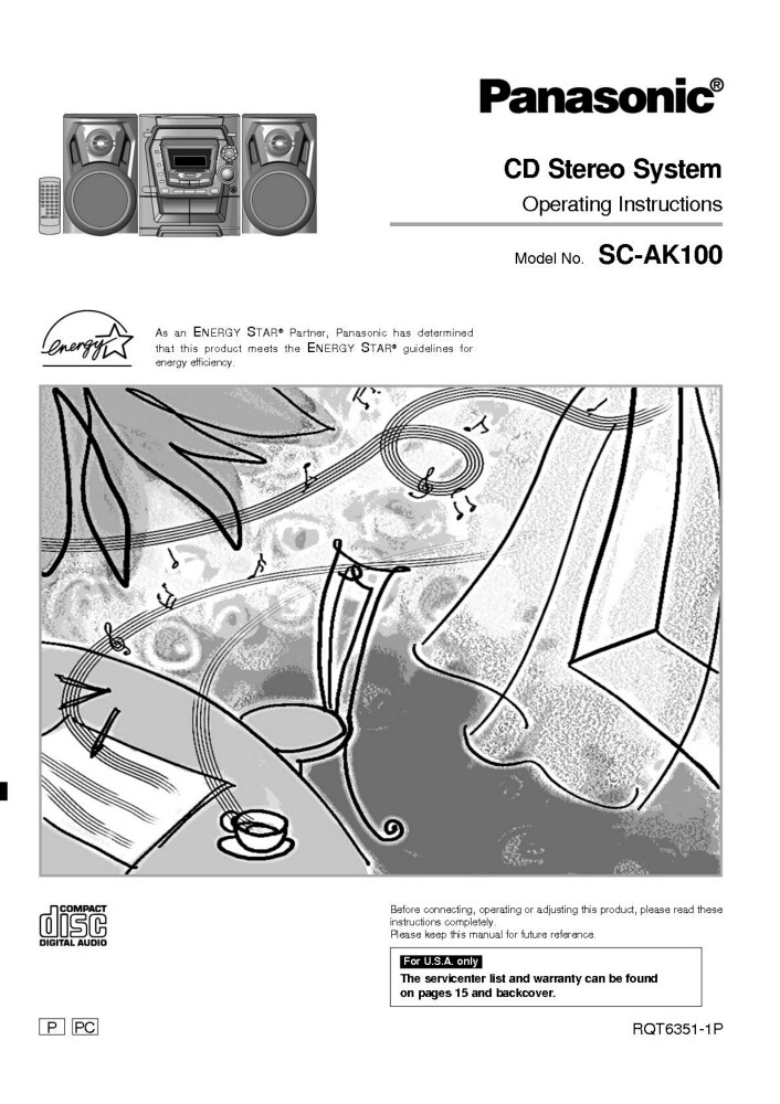 Panasonic SC-AK100 CD Stereo System Owners Instruction Manual