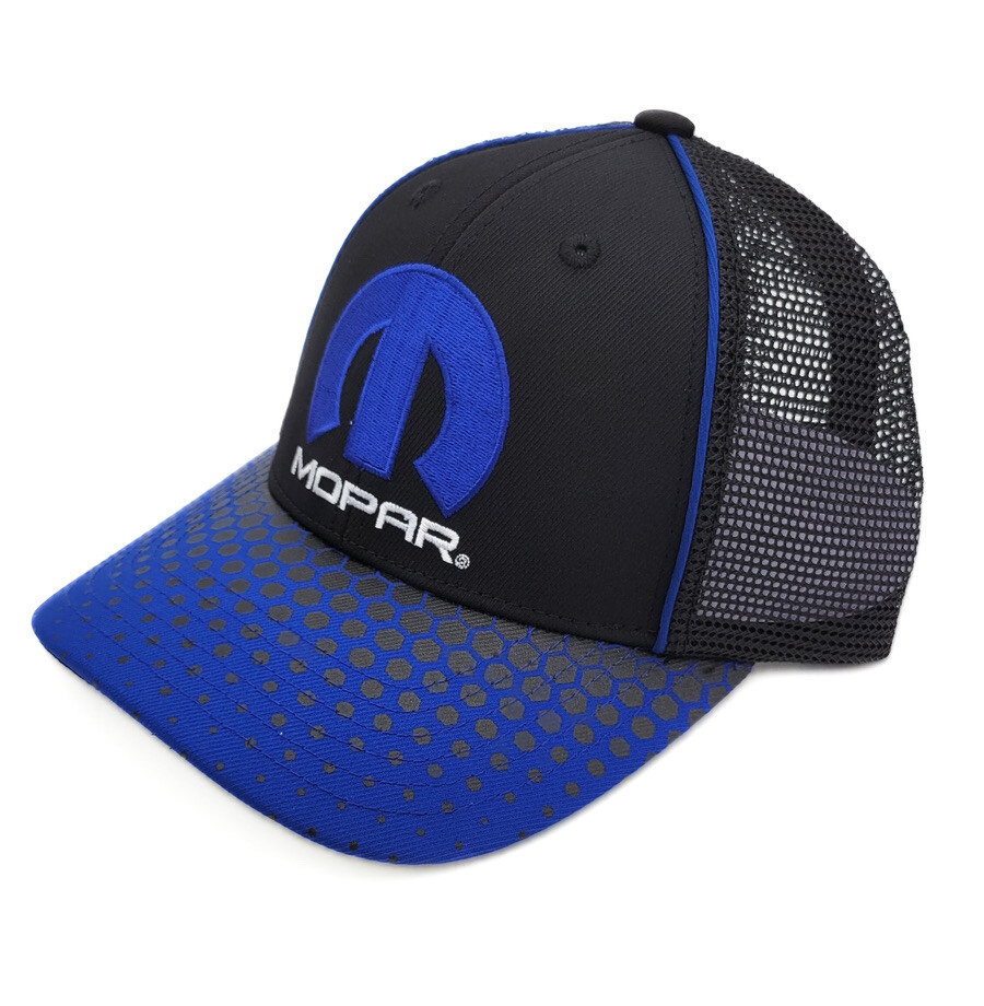 Mopar "M" Script Logo Mesh Trucker Hat Cap w/ Hexagon Pattern Bill