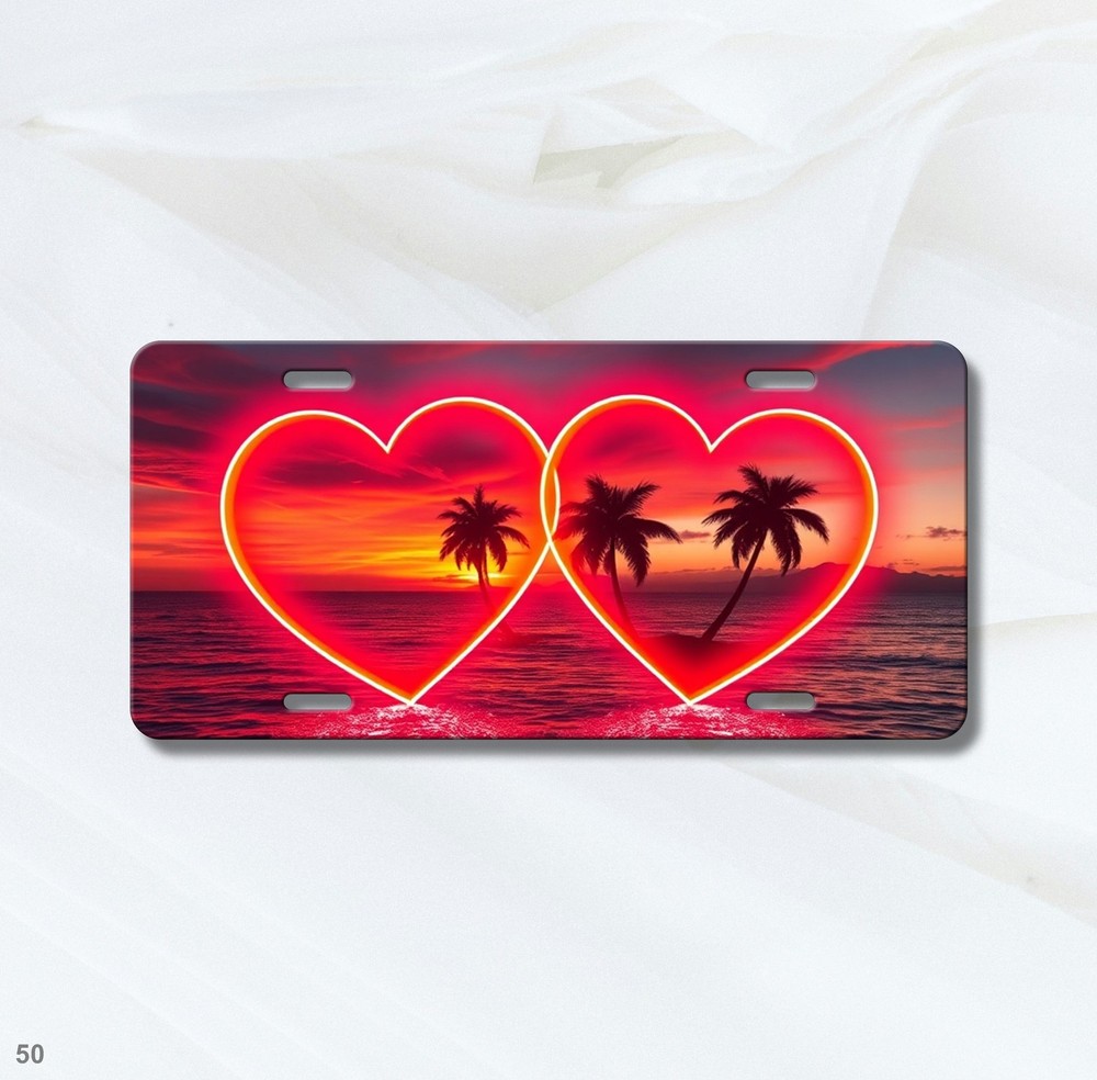 Artistic Two Hearts Artwork Custom Name License Plate Customizable Front Plate