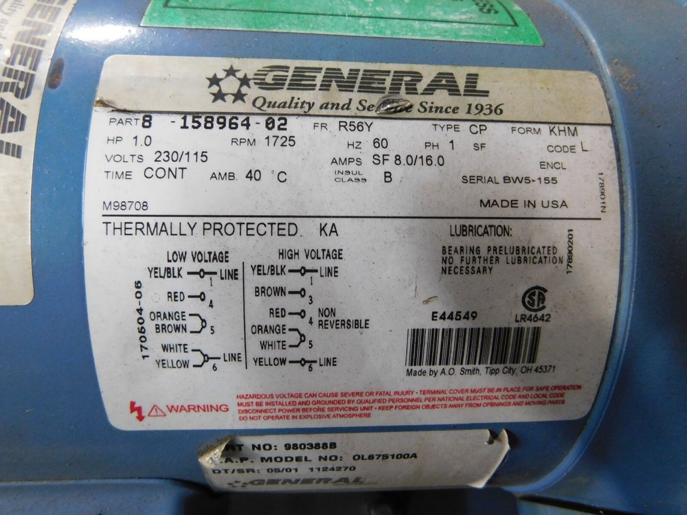 General Air Compressor. Model 0L675100ACT