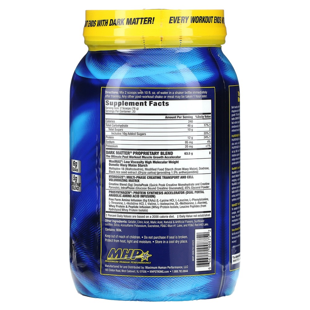 DARK MATTER, Post-Workout Muscle Growth Accelerator, Blue Raspberry, 3.44 lbs