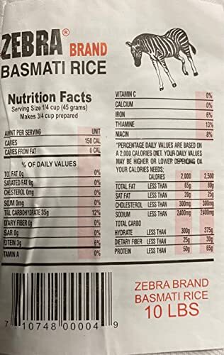 Naturally Aromatic Zebra Basmati Rice Extra Long Kernel 10 Lb Bag - NET WT 10...