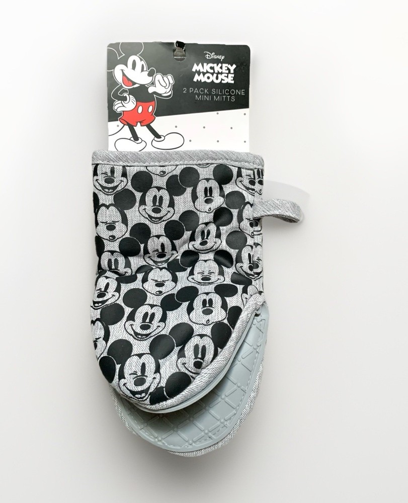 NEW Disney Mickey Mouse Multi Image Faces Black & Gray 2pc Oven Mini-Mitt Pair