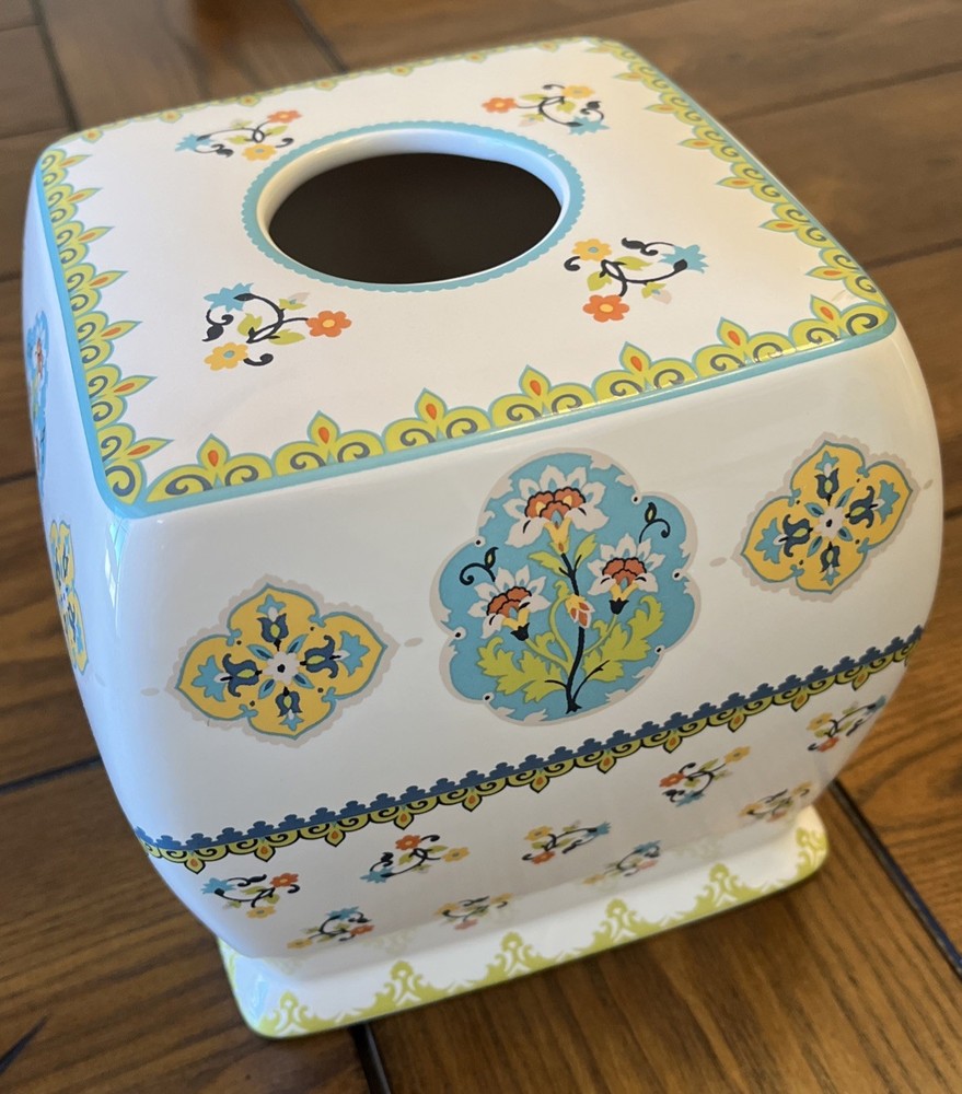 Creative Bath Sasha Ceramic Tissue Box Cover Cube Boho Floral