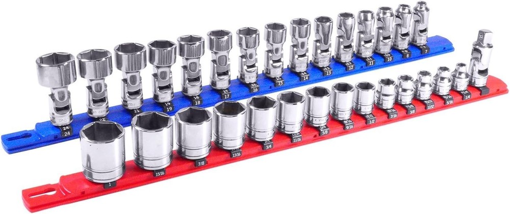 Ernst 13-Inch Socket Rail Organizer with 15 Twist Lock Clips – Secure & Compact