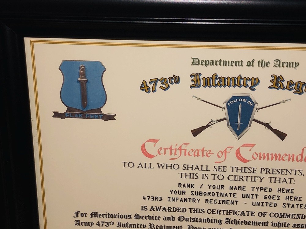 473RD INFANTRY REGIMENT / COMMEMORATIVE - CERTIFICATE OF COMMENDATION