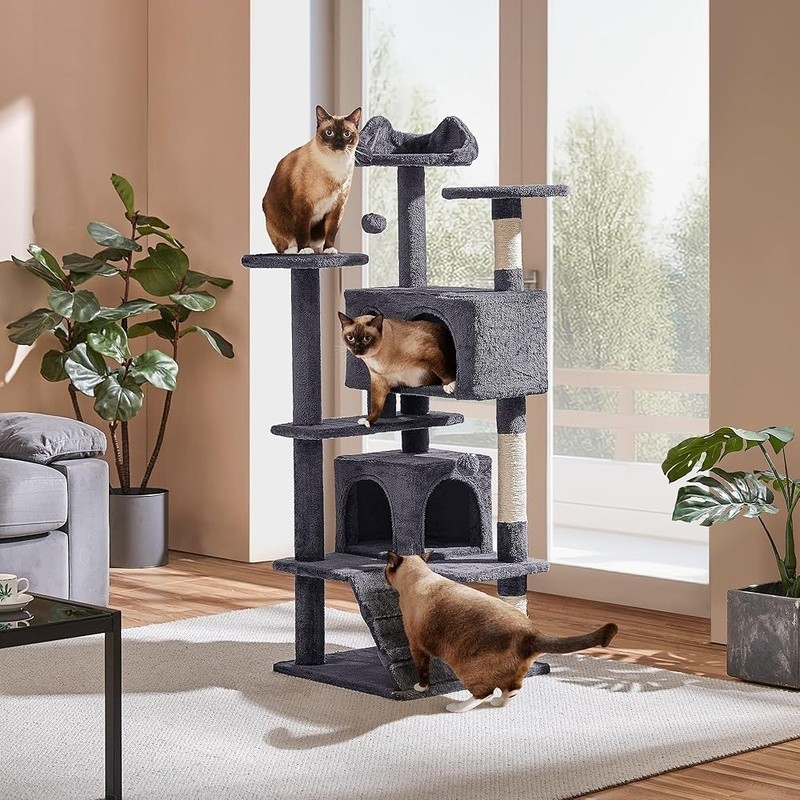 Multi-Level Cat Activity Playground W/ Scratching Posts Condos & Dangling Balls