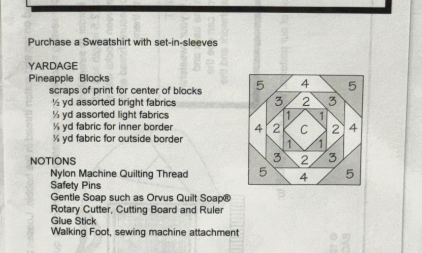 Back Porch Press Sewing Pattern Pineapple Patch Sweatshirt Quilt Patchwork P023