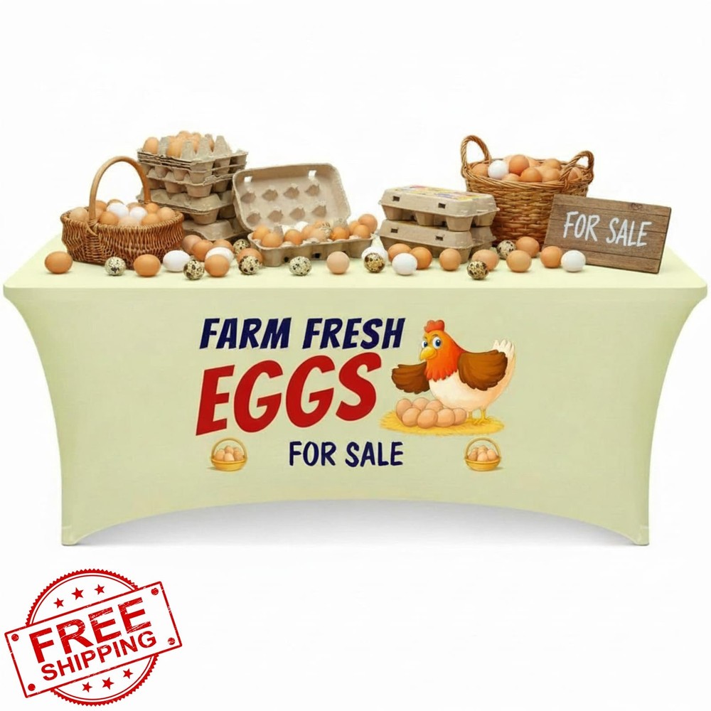 Oudain Farm Fresh Eggs Tablecloth 6ft Rectangular Stretch Spandex Cover