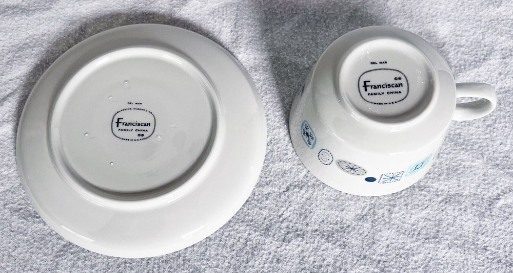 1950s-60s Franciscan Del Mar Flat Cup + Saucer EUC Atomic - Multiples Available