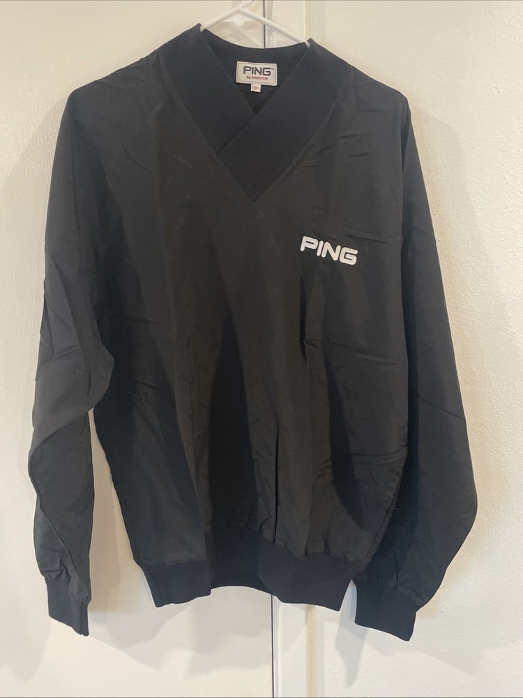PING Karsten Short-Sleeve Windbreaker Pullover – Size S Black Logo Pattern