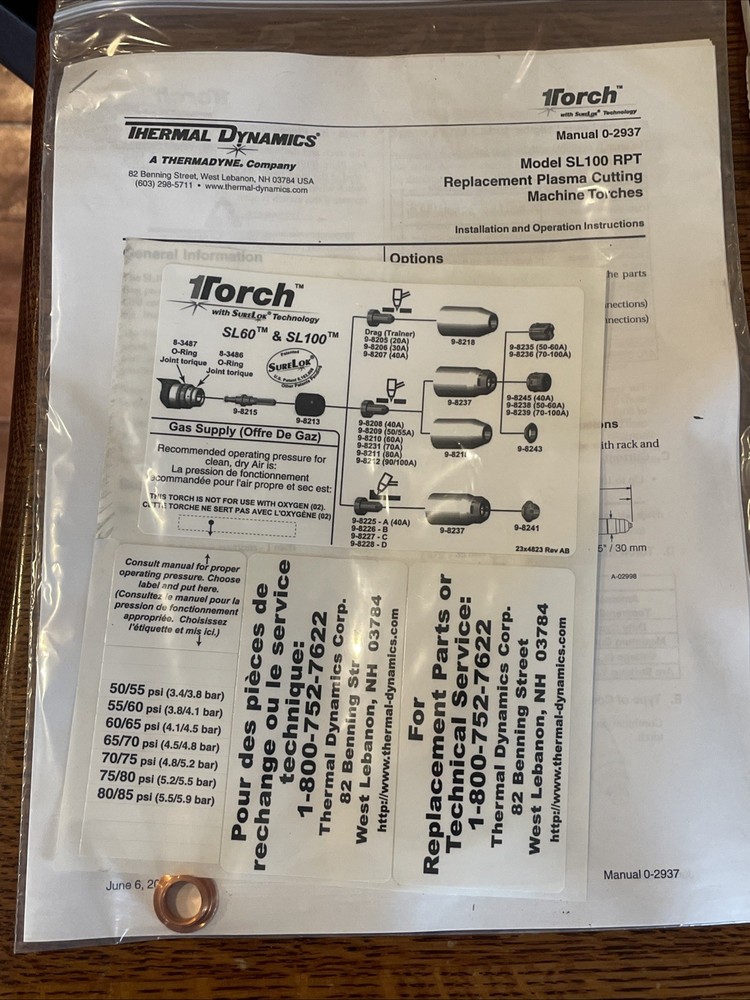 THERMAL DYNAMICS PLASMA MACHINE TORCH SL100 7-5221