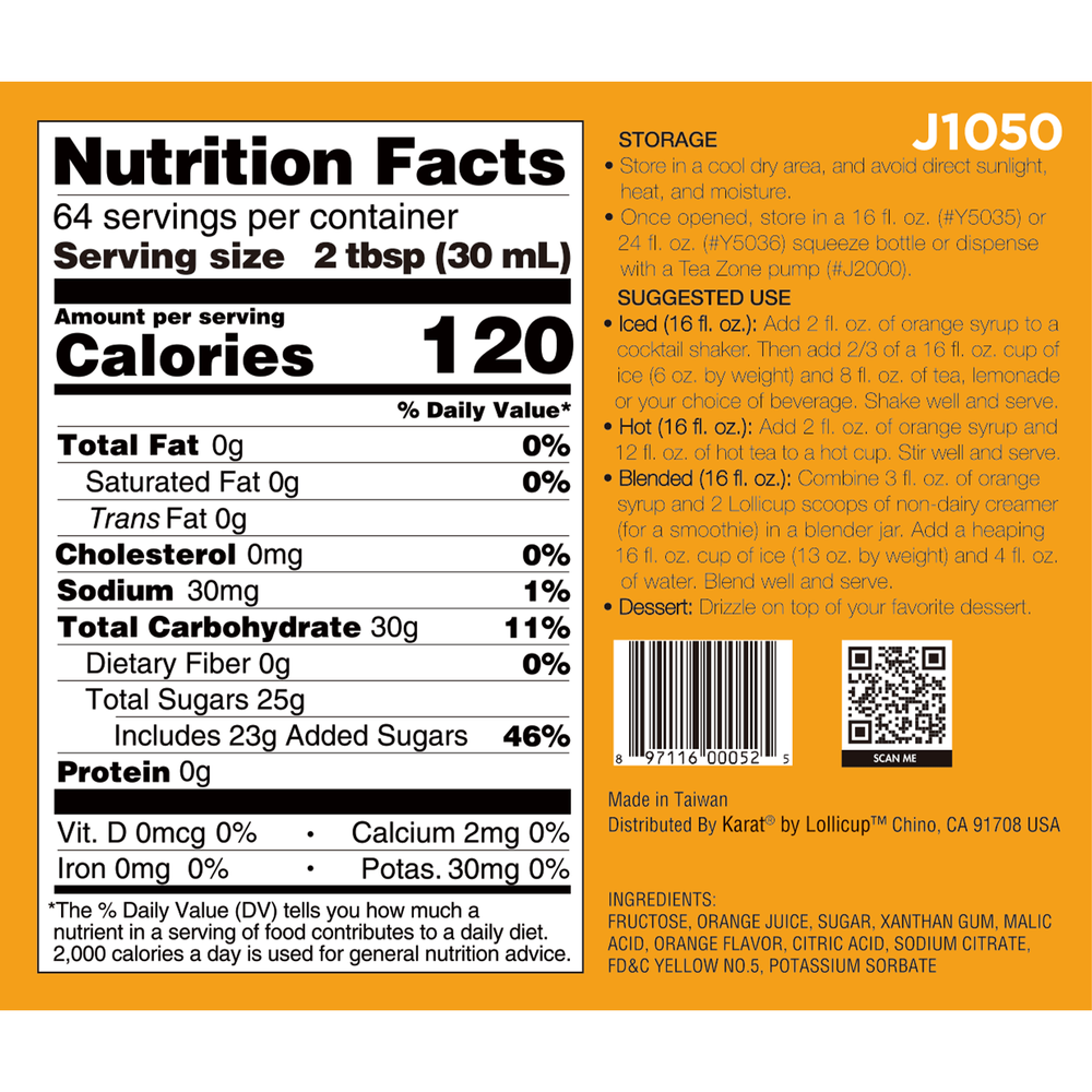 Tea Zone Orange Syrup (64oz), J1050