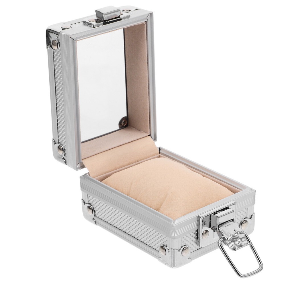 1PC Watch Container Box with Lock Watch Storage Silver Case for Gift
