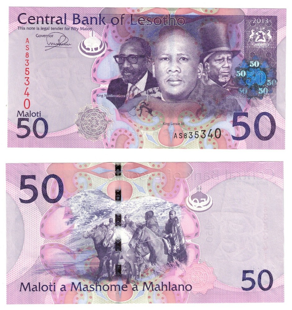 2013 Lesotho P23 b 50 Maloti Banknote UNC