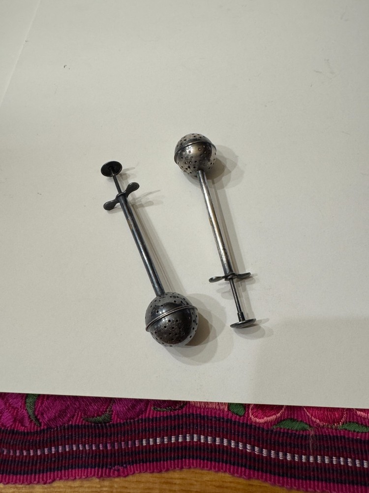 vintage Silver Plated mesh ball tea infusers c1940 squeeze syringe action WORKS