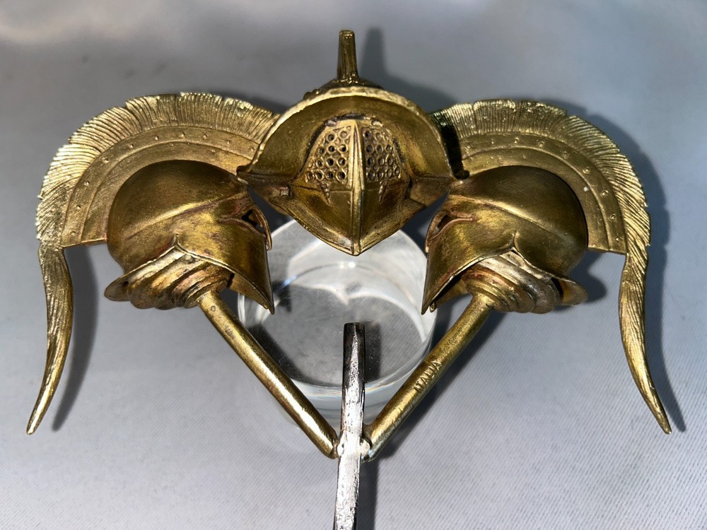 Antique Brass Three Gladiator-style Helmets Corkscrew made Italy