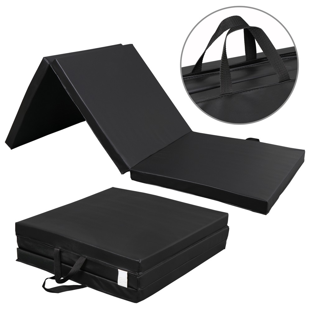 6'x2'x2" Tri-Fold Folding Gym Exercise Mat Stretching Yoga Mat Black with Handle