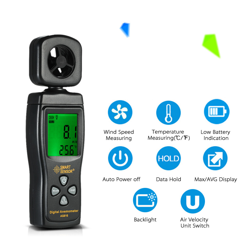 SMART SENSOR Anemometer LCD Digital Wind Speed Air Velocity Meter S2I3