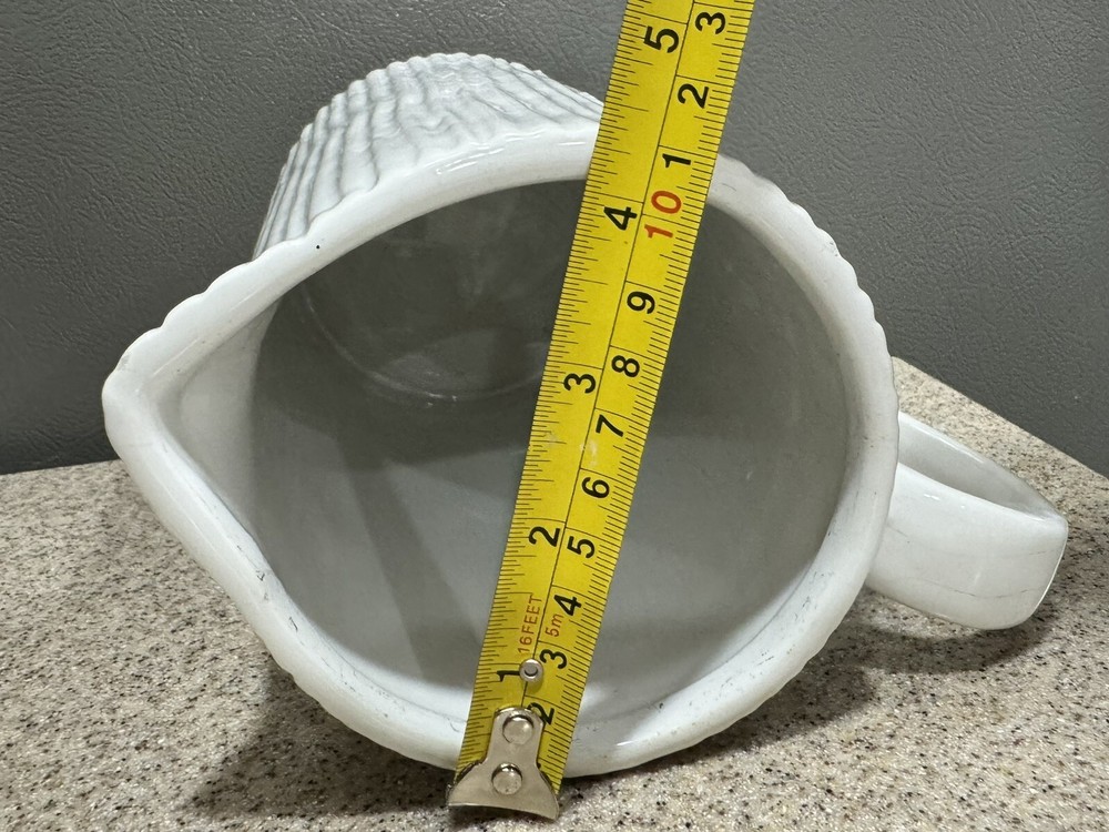 9”x5” White Ceramic Ribbed Pitcher or Vase Decor Unmarked in EUC