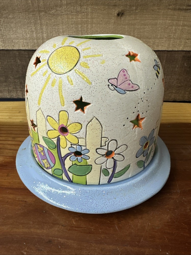 Vintage Easter Bunny Spring Scene Dome Candle Holder
