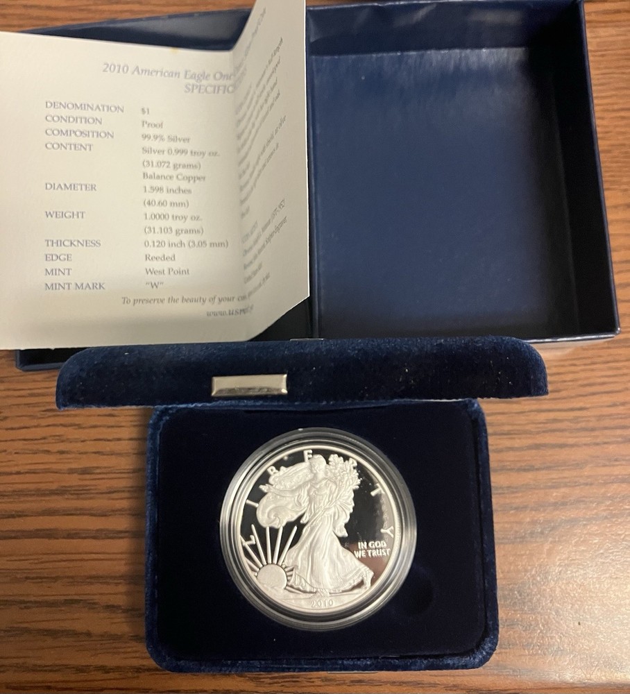 2010 1oz Proof American Silver Eagle Box/CoA Navy Blue Box
