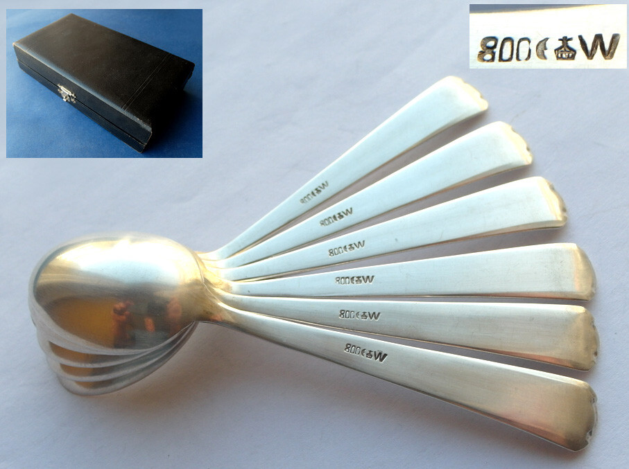 Set 6 Coffee/ Mocha Spoons Weichhardt Rudolf Berlin 800 Silver around 1900 E551