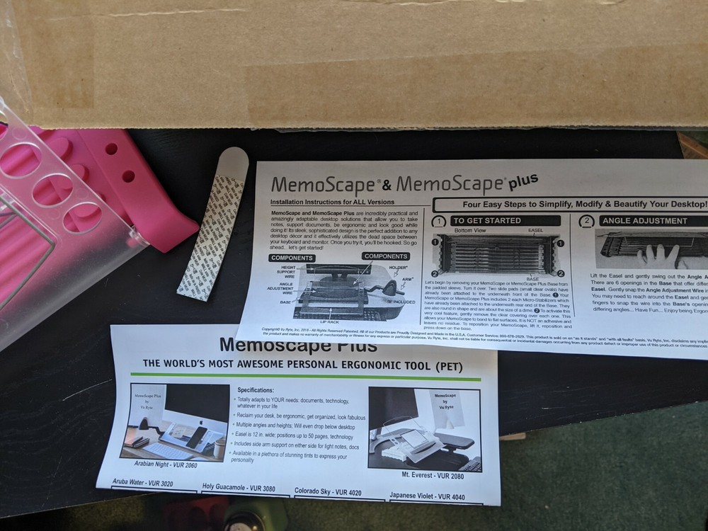 VU RYTE MEMOSCAPE COMPUTER DOCUMENT PAPER HOLDER ORGANIZER HOT PINK ADJUSTABLE