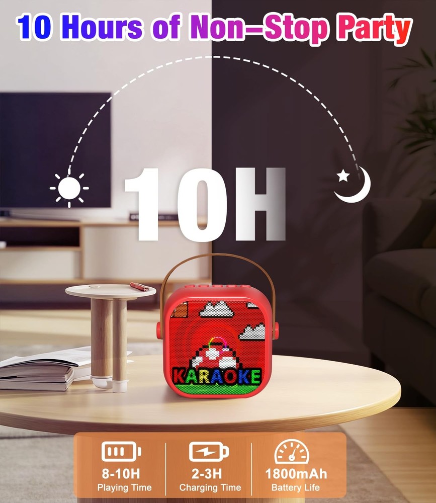 Mini Karaoke Machine, Portable Bluetooth Speaker with 2 Wireless Microphones ...