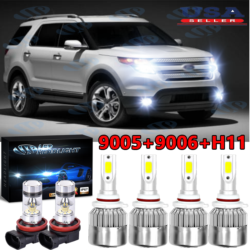 For Ford Explorer 2011 2012 2013 2014 2015 LED Headlight + Fog Light Bulbs Combo