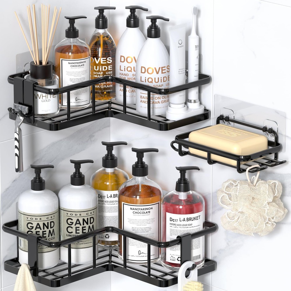Corner Shower Caddy Organizer, 3-Pack Self-Adhesive Rustproof Bath Shelves wi...
