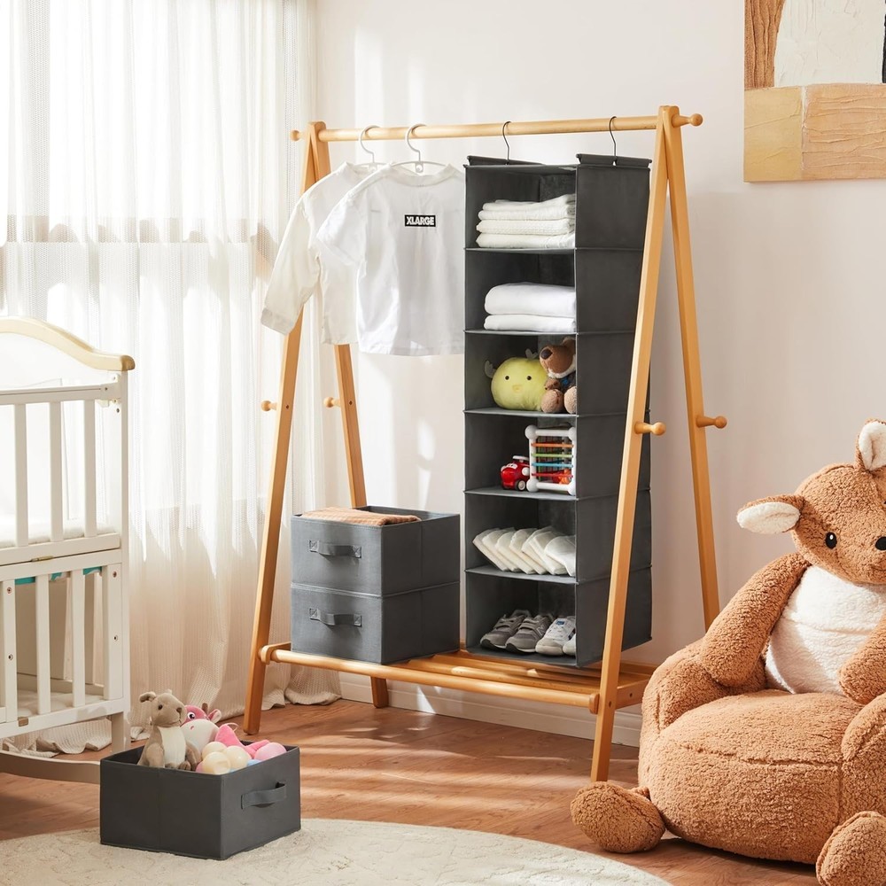 6 Tier Foldable Hanging Closet Organizer with Strong Hooks for Efficient Storage