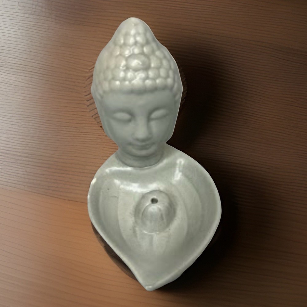 Ceramic Buddha Head Incense Holder - White