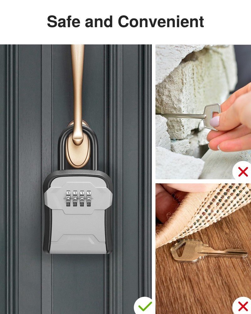 2 Packs Lock Box, Key Lock Box, Wall Mount, Portable, Resettable Code, Gray