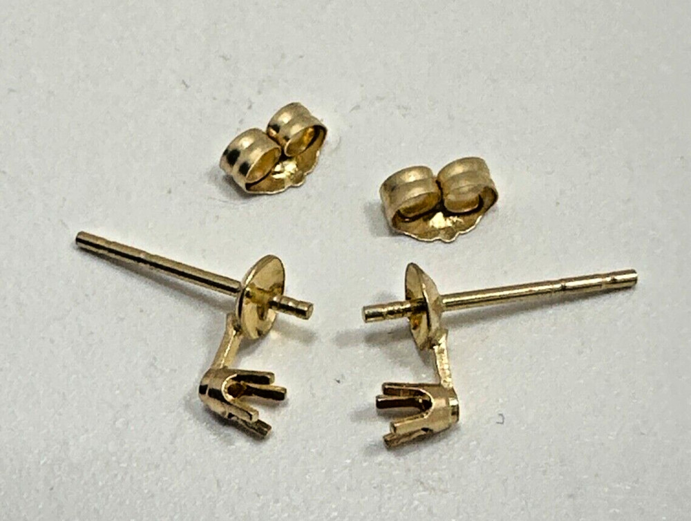 14k gold 5mm Pearl Cup Setting & Diamond Stud Earring Mounting/Nuts