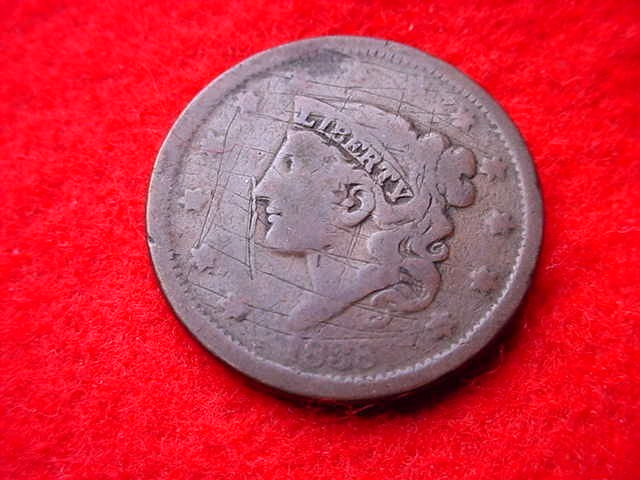 1838 CORONET HEAD LARGE CENT  COPPER COIN!   #T-88