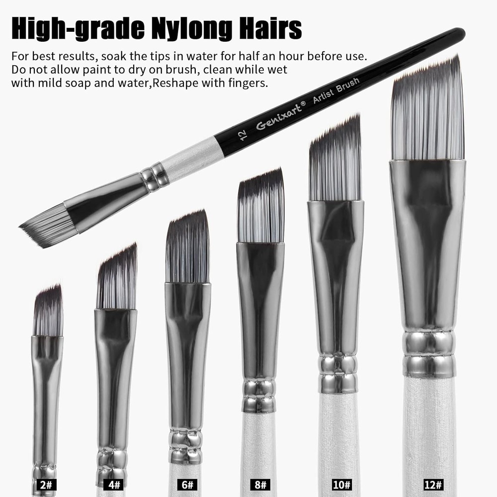 Angular Paint Brushes Set, 6 Pcs Angled Paintbrushes for Acrylic Angle, Black
