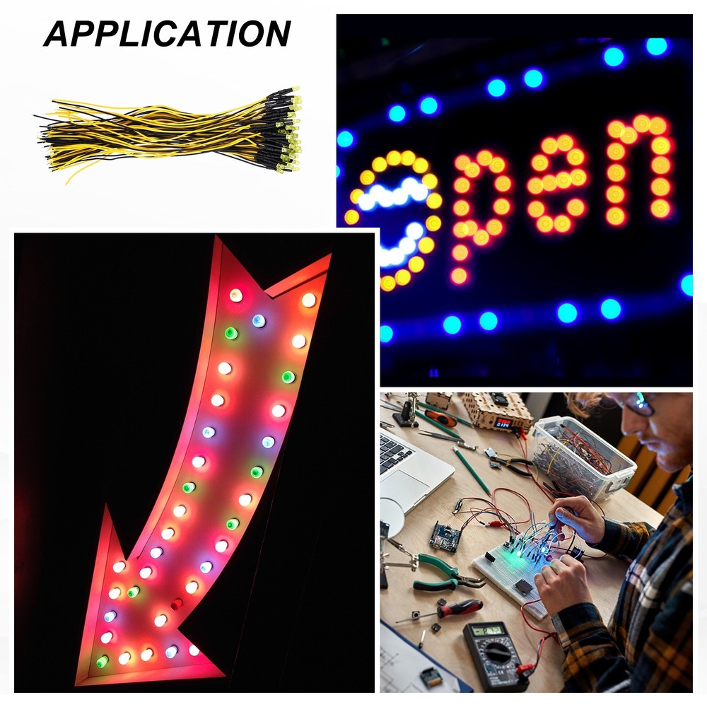 50pcs 3mm LED Diode Lights, Yellow Light DC 12V for Electronics