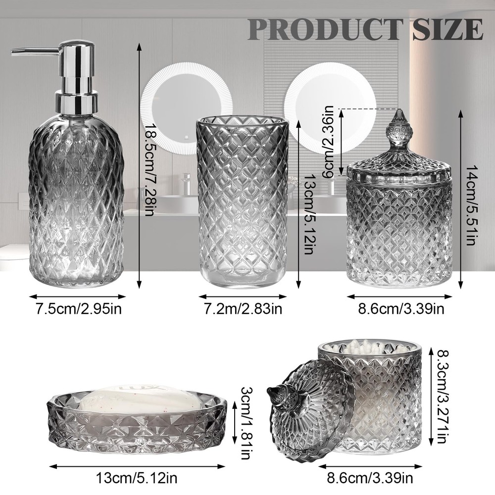 Bathroom Set, 5Pcs Gradient Glass Bath Accessory Sets Complete, Glass Bathroo...