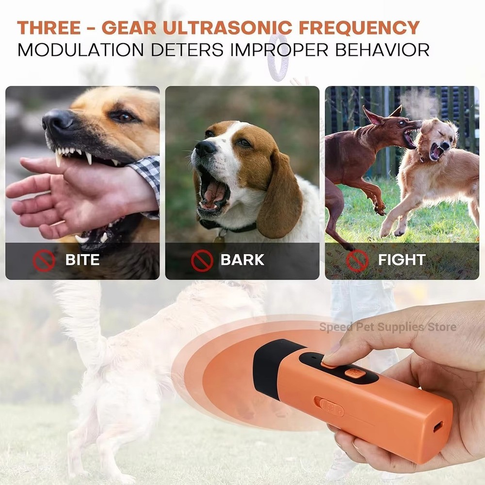 Rechargeable Ultrasonic Dog Bark Control Training Repeller LED Flashlight 🐕
