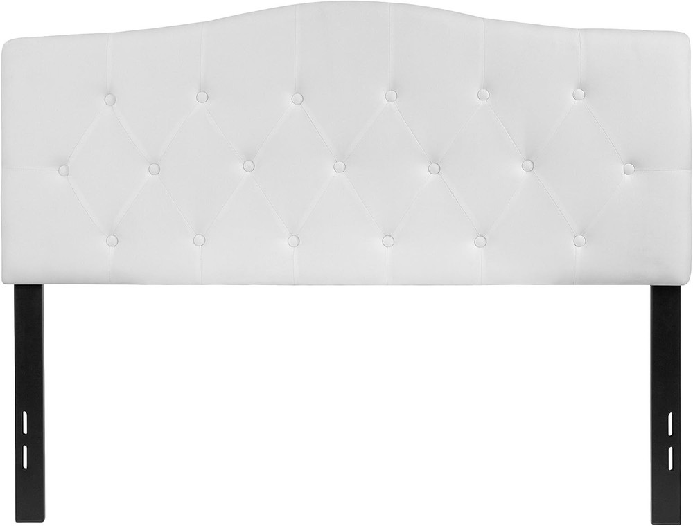 Tufted Upholstered Full Size Headboard in White Fabric