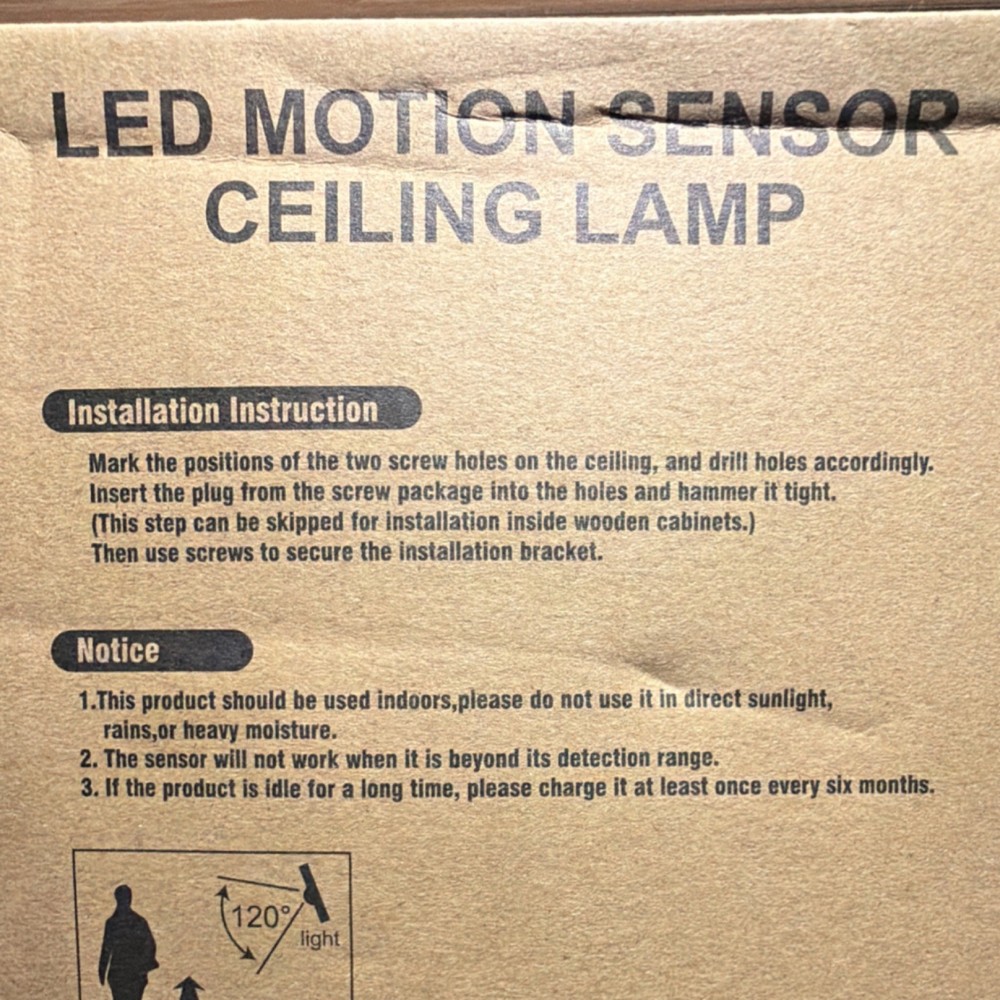 LED Motion Sensor Ceiling Lamp Ultra-thin Adjustable Brightness Easy Install