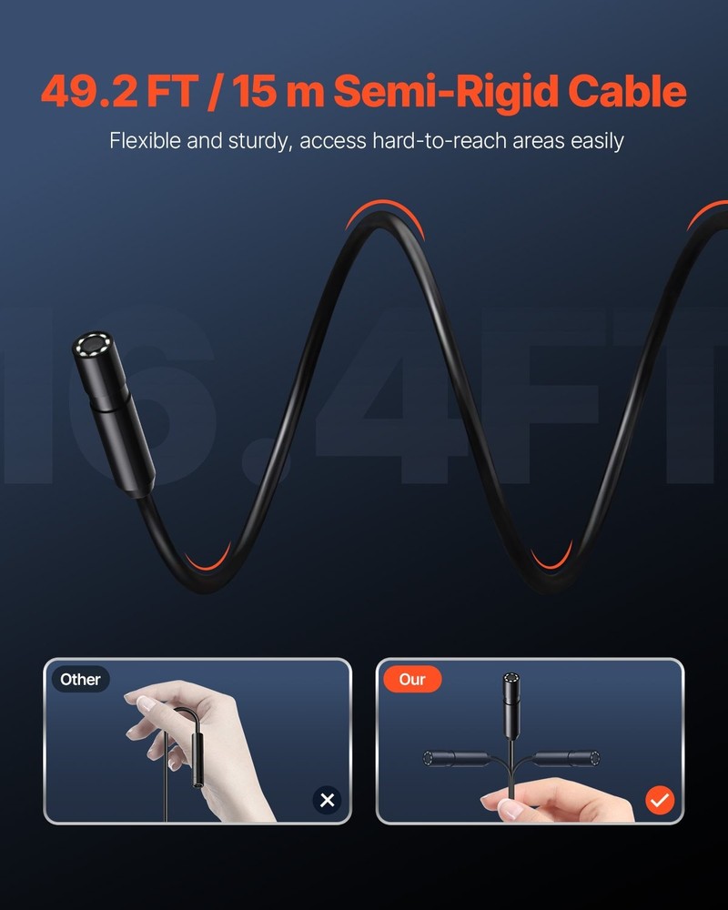 VEVOR Endoscope Camera w/49.2FT Semi-Rigid Cable,1920P HD Borescope for Android