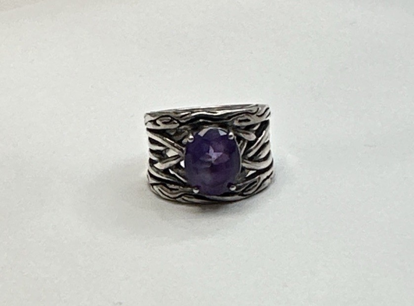 Vintage 925 Sterling Silver Amethyst Lagoon  Ring