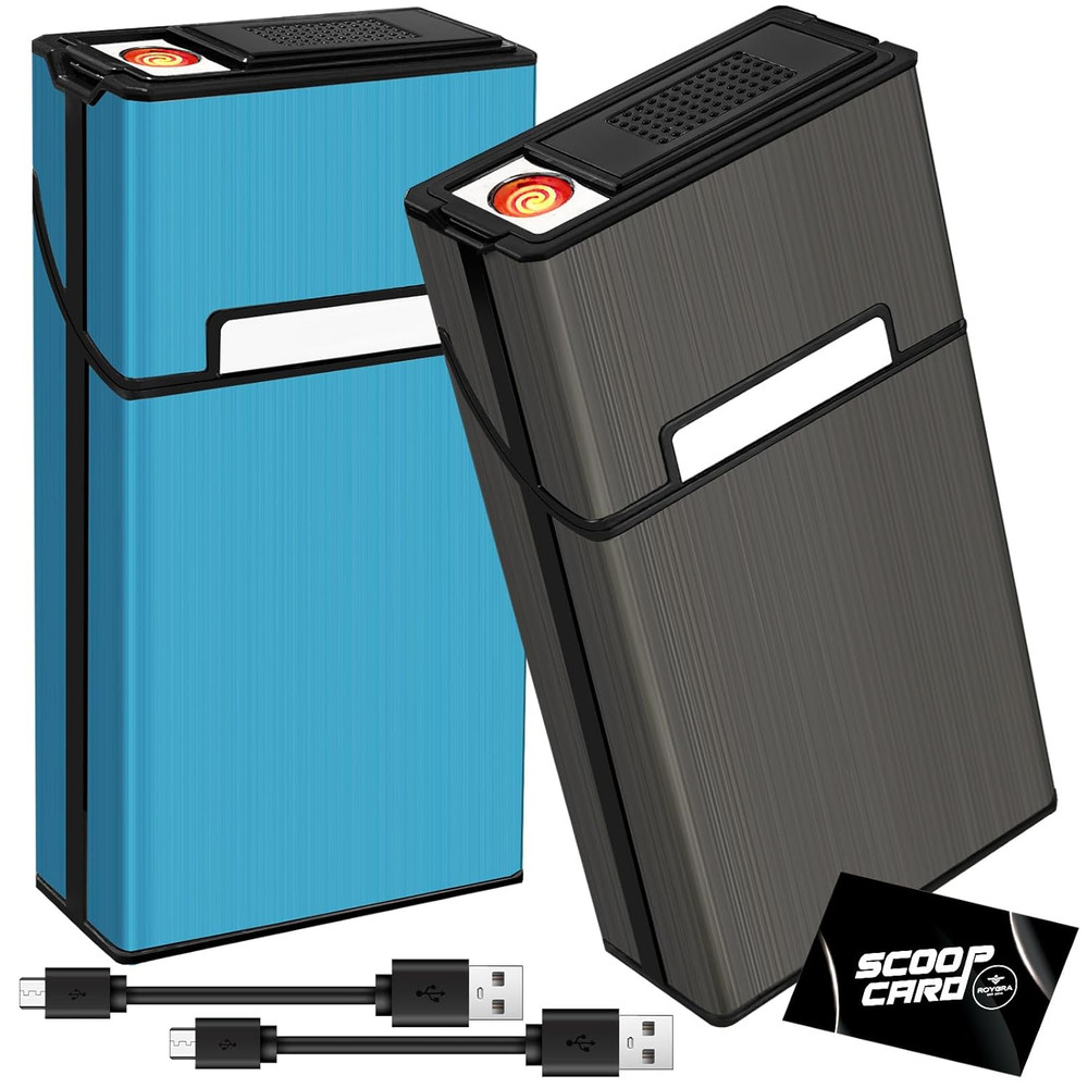 Cigarette Case with Lighter (2 Pack), King Size 100S Magnetic Switch 20 Capacity