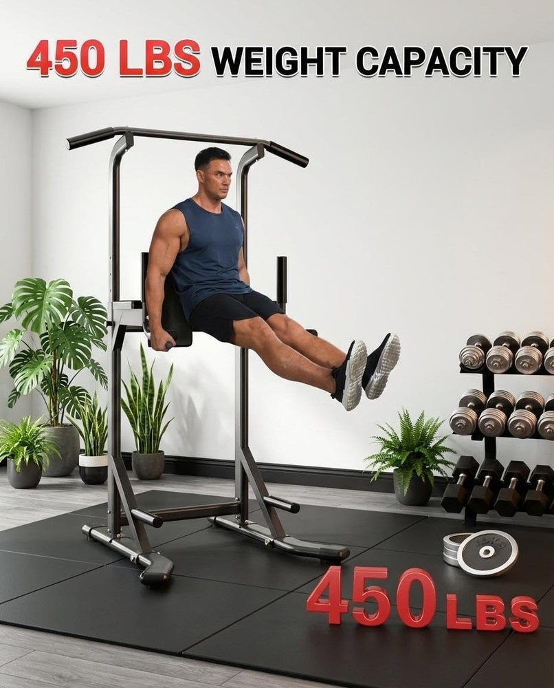 Multi-Function Power Tower Pull Up Bar Station with Backrest Adjustable Height U