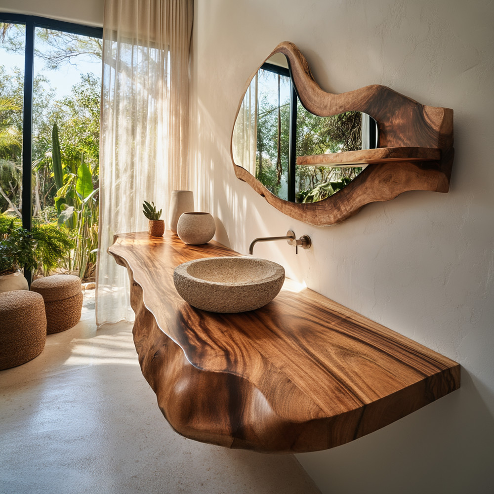 Bathroom Vanity Modern Rustic Solid Wood Live Edge Floating Sink CounterBathroom