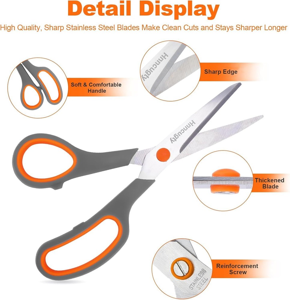 6 Pack Scissors for Office School 8 Inch All Purpose Bulk Sharp Shears Student